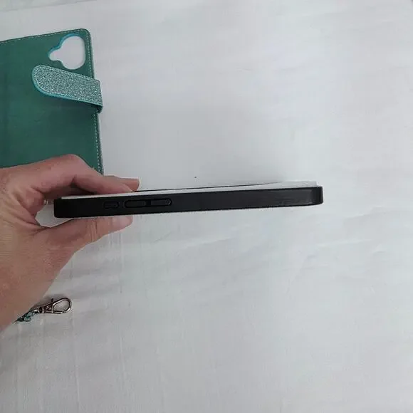 iPhone 16 Plus Turquoise Glitter Phone Case With Detachable Wallet Card Holder - Picture 4 of 16